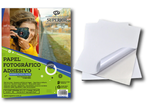 PAPEL ADHESIVO FOTOGRAFICO 8.5"X11" 135G PAQUETE 20 HOJAS